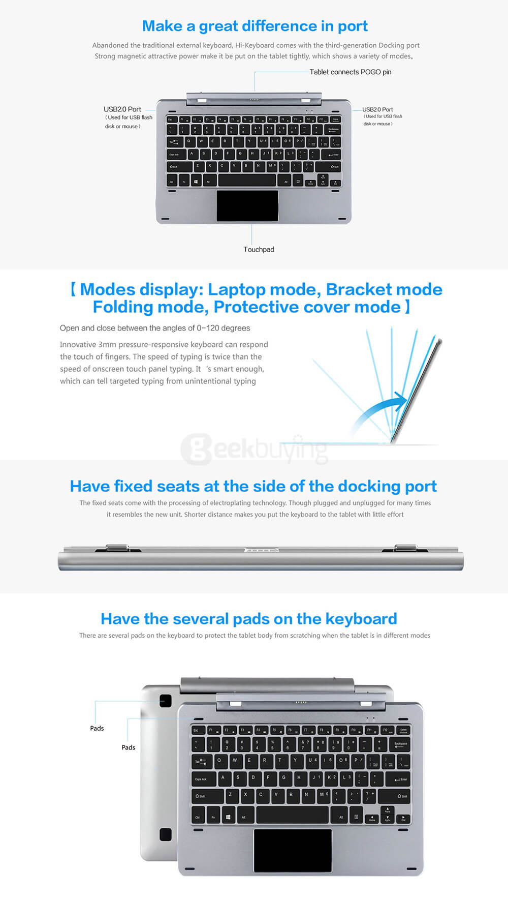 New Original Chuwi Hi12 Suction Docking Keyboard With Touch Pannel / Rotating Shaft Design - Silver