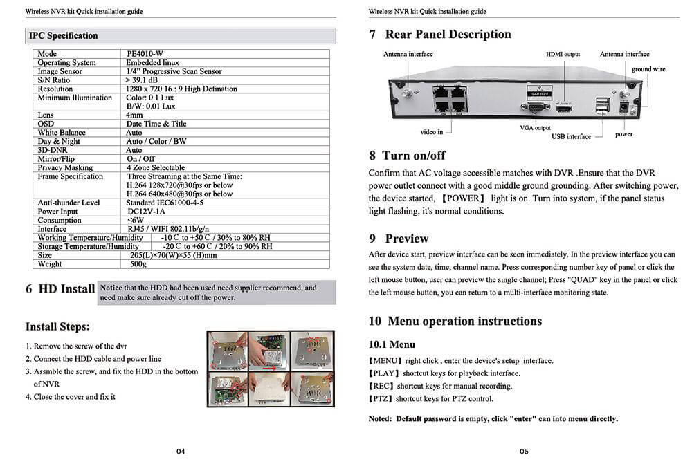 IPC-W4720 NVR WiFi Wireless IP Camera HD 720P HDMI Input 100W Resolution IP Camera Suite - Black