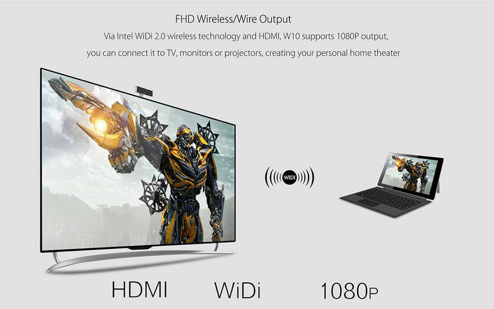 Vido W10 Elite Version Tablet 10.1 inch Windows 10 4GB/128GB Intel Cherry Trail X7 Z8700 Quad Core 2.4GHz IPS 1920*1200 Type-C Dual WiFi - Black