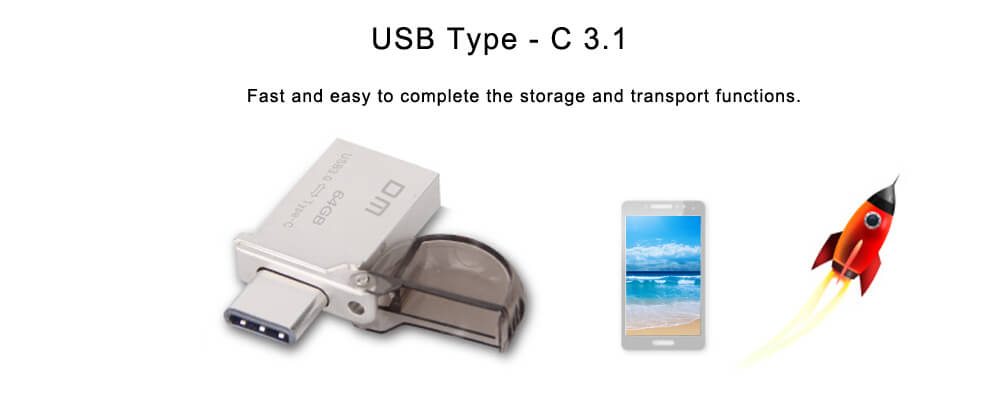 DM PD019 16GB Metal U Disk with USB 3.0 & Micro USB OTG Type-C 3.1 Dual Interfaces Flash Drive - Silver