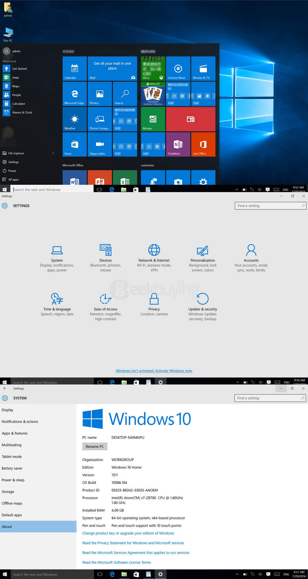 Vido W10 Elite Version Tablet 10.1 inch Windows 10 4GB/128GB Intel Cherry Trail X7 Z8700 Quad Core 2.4GHz IPS 1920*1200 Type-C Dual WiFi - Black