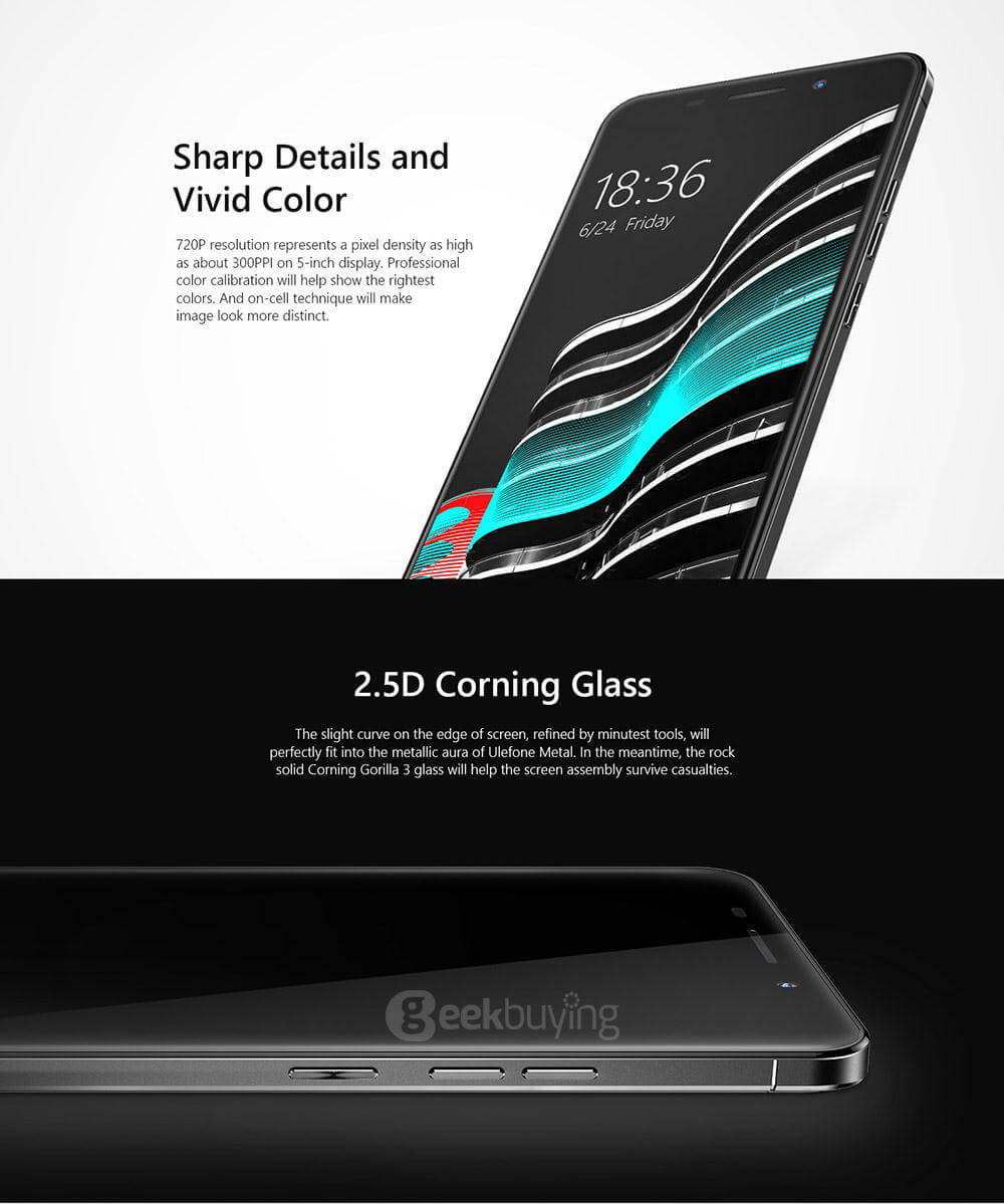 [Spain Stock]Ulefone Metal 5.0inch HD Android 6.0 64bit MTK6753 Octa Core 1.3GHz 3GB 16GB 13.0MP Touch ID OTG Smartphone(Gray) + Leather Case + Tempered Glass