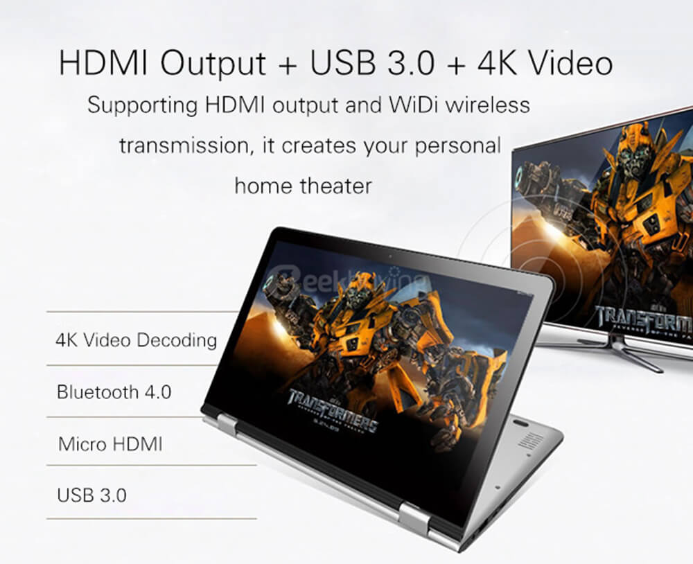 Onda oBook 11 Ultrabook Laptop 11.6 inch WINDOWS 10 + ANDROID 5.0 4GB/64GB Intel Cherry Trail Z8300 Quad Core 1.84GHz IPS 1920*1080 - Silver