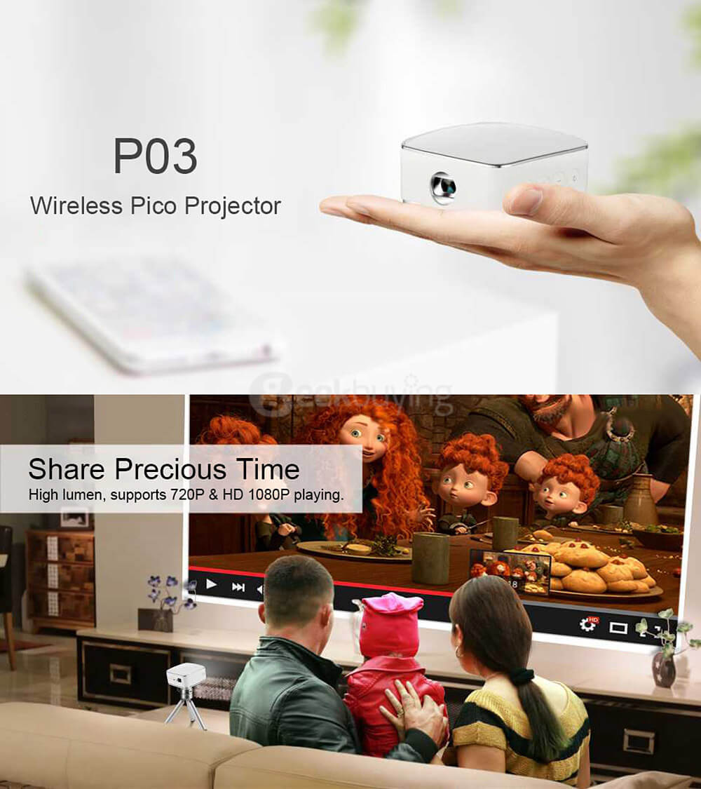 P03 Portable Pico DLP Projector 1080P HD Multi-media 120
