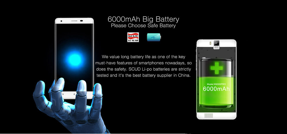 [HK Stock]OUKITEL K6000 Pro 5.5inch LTPS 2.5D FHD 4G 6000mAh Android 6.0 Smartphone 64-Bit MTK6753 Octa Core 3GB 32GB 16.0MP Touch ID Flash Charge OTG - Gold