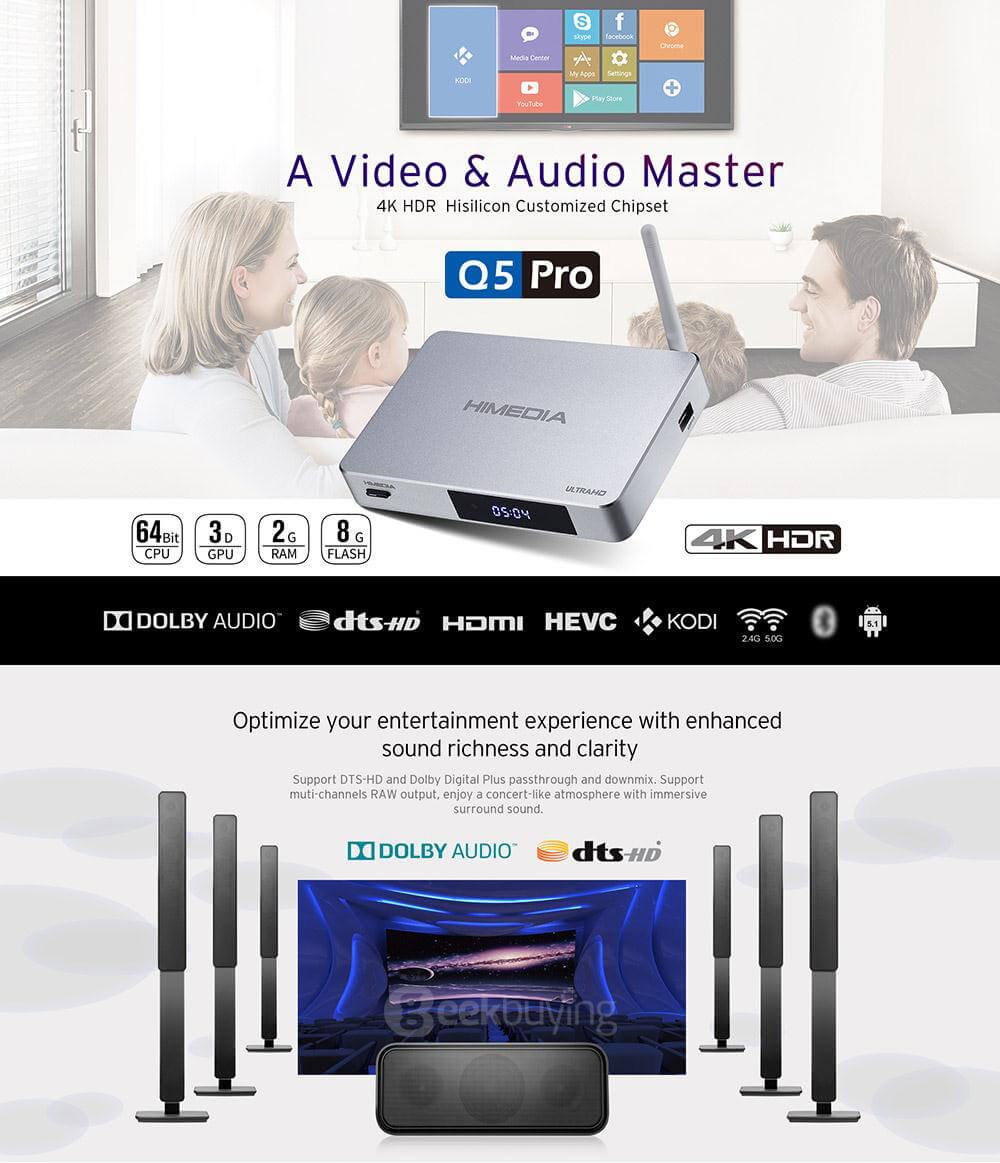 Bundle Himedia Q5 Pro  HI3798CV200 4K@60fps Android 5.1 TV BOX + Rii i8+ 2.4G Wireless Israel Hebrew Language Keyboard Black