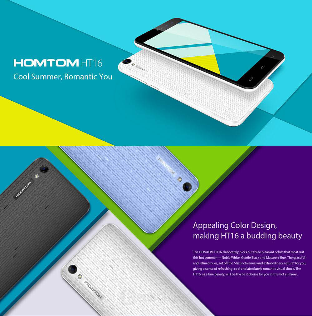 [HK Stock]HOMTOM HT16 5.0inch HD Screen 3G Android 6.0 Smartphone MT6580 Quad Core 1GB RAM 8GB ROM Dual Cameras 3000mAh GPS - White