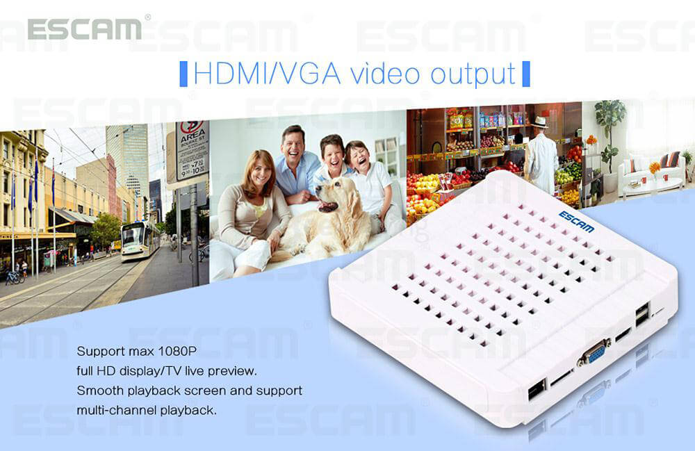 ESCAM K508 HD Mini NVR 8CH 1080P H.264 Onvif IP Camera Network Video Recorder HDMI/VGA Output Support P2P Cloud Preview / 4TB HDD - White