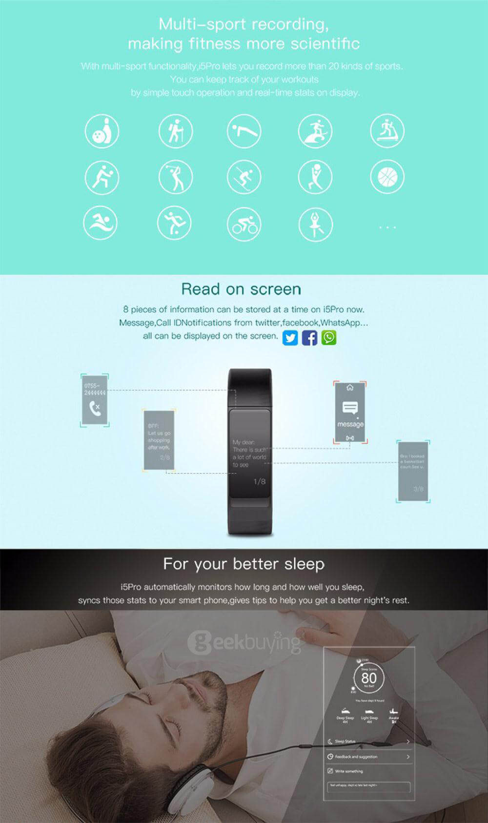 iWOWNfit i5 Pro Bluetooth 4.0 Smart Bracelet with 0.96