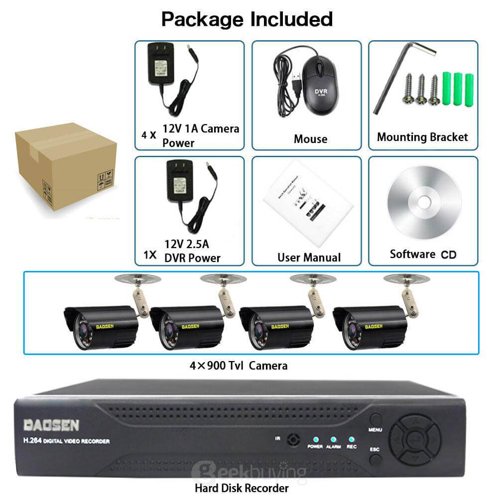 A4M900C1E0 4CH 960H DVR HD Security Camera System with 4 Indoor/ Outdoor Night Vision 900 TVL Lines Security Cameras Kit