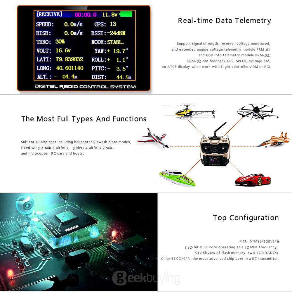 RadioLink AT9S 2.4GHz 10CH Upgrade Transmitter with R9DS DSSS&FHSS Receiver