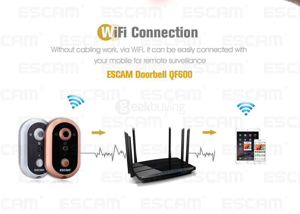ESCAM QF600 Smart WiFi Doorbell IP Camera 720P HD Wireless Doorbell - Golden