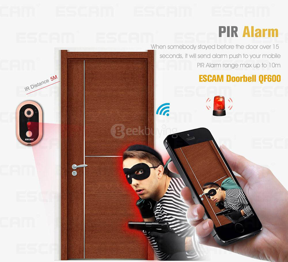 ESCAM QF600 Smart WiFi Doorbell IP Camera 720P HD Wireless Doorbell - Golden