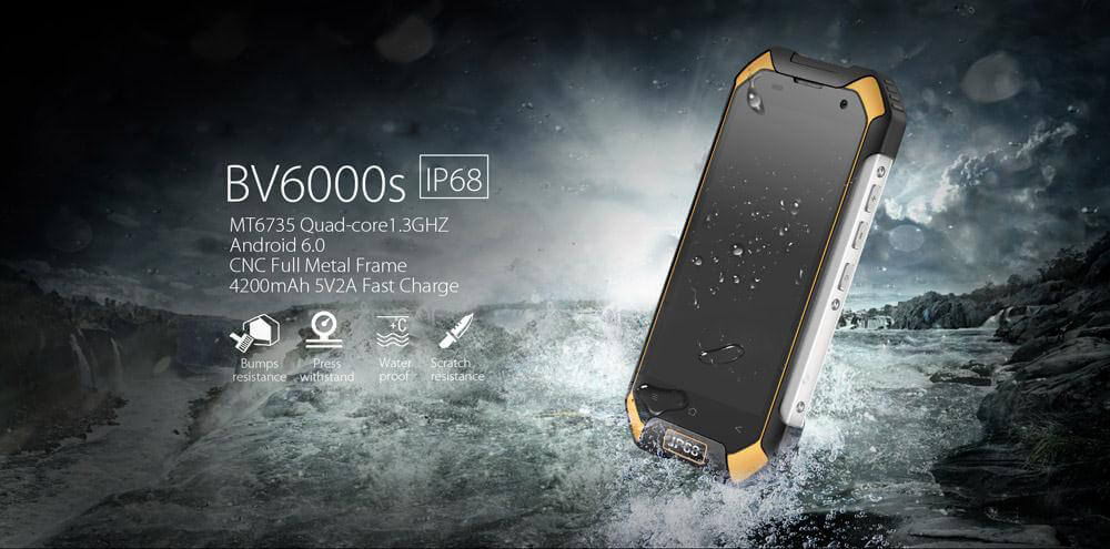 [HK Stock]Blackview BV6000S 4.7inch HD IP68 Waterproof 4G LTE Android 6.0 Rugged Smartphone MT6735 Quad-core 2GB 16GB 8.0MP NFC 4200mAh Fast Charge - Yellow