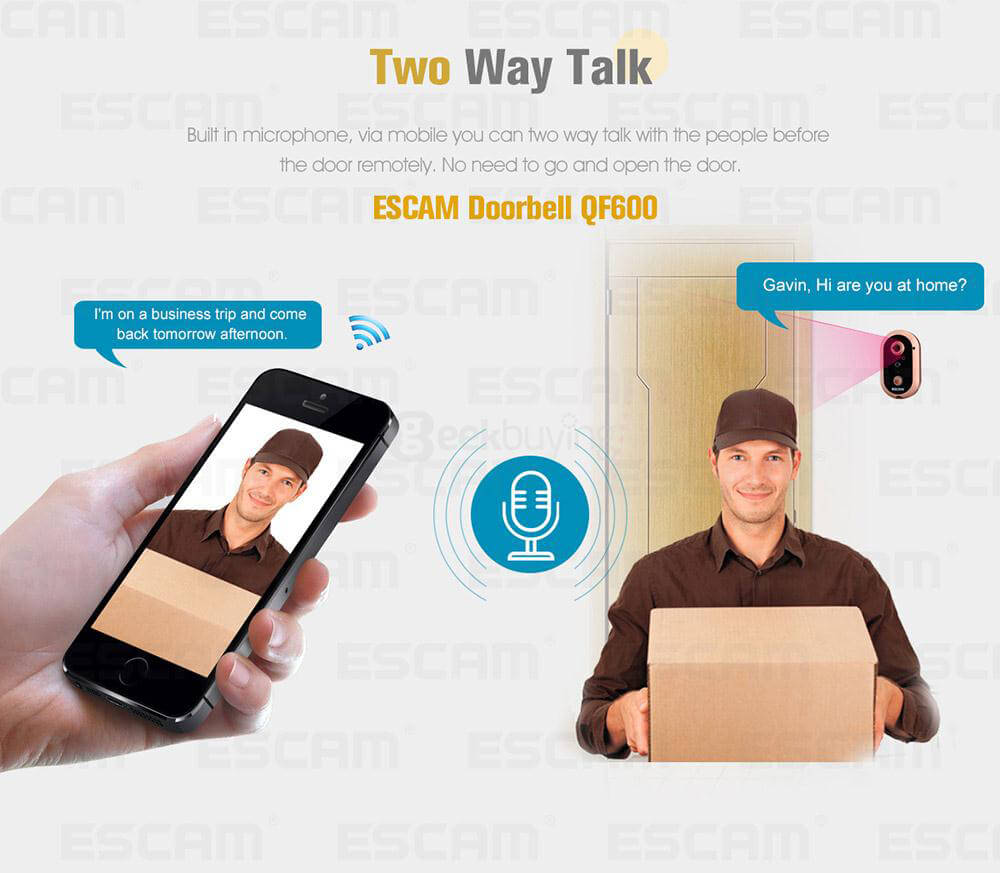 ESCAM QF600 Smart WiFi Doorbell IP Camera 720P HD Wireless Doorbell - Golden
