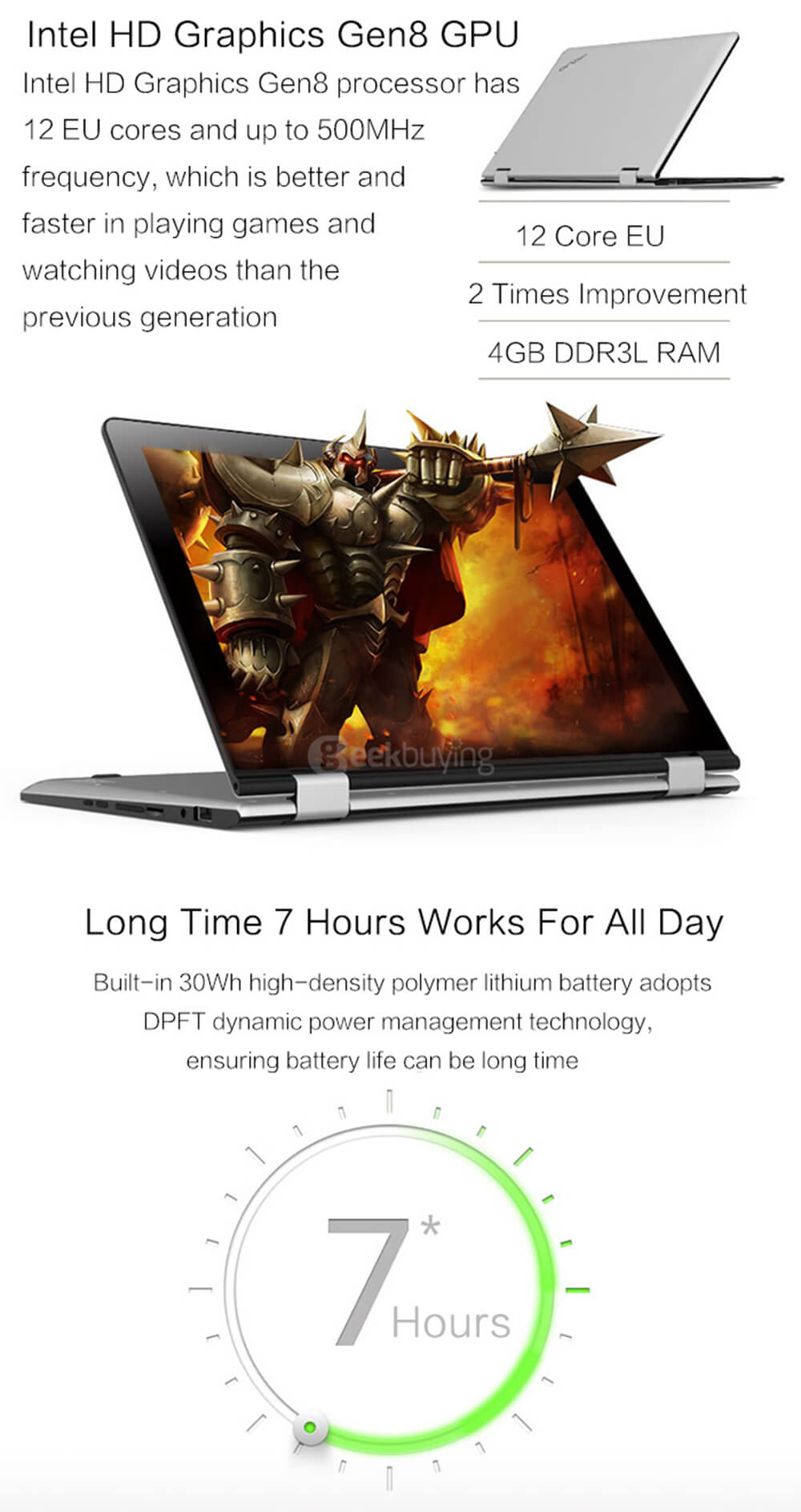 Onda oBook 11 Ultrabook Laptop 11.6 inch WINDOWS 10 + ANDROID 5.0 4GB/64GB Intel Cherry Trail Z8300 Quad Core 1.84GHz IPS 1920*1080 - Silver