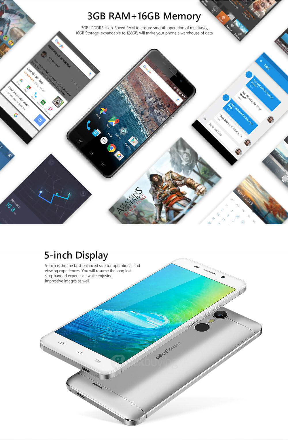 [Spain Stock]Ulefone Metal 5.0inch HD Android 6.0 64bit MTK6753 Octa Core 1.3GHz 3GB 16GB 13.0MP Touch ID OTG Smartphone(Gray) + Leather Case + Tempered Glass