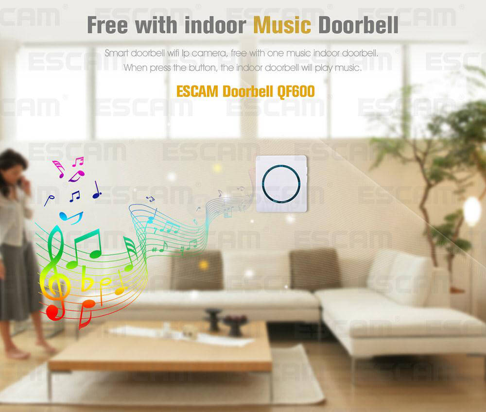 ESCAM QF600 Smart WiFi Doorbell IP Camera 720P HD Wireless Doorbell - Golden