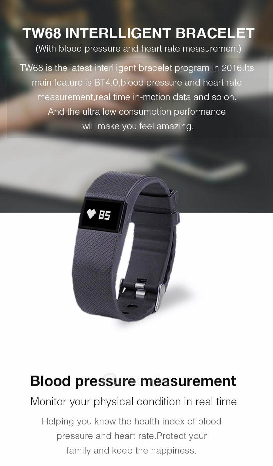 TW68 Bluetooth Smart Bracelet With Blood Pressure Heart Rate Measurement / Pedometer / Sleep Tracker / Fall Reminder / Call Notification For Android iOS - Green