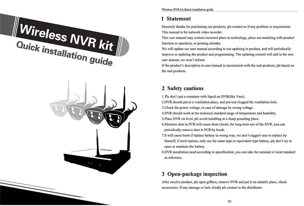 IPC-W4720 NVR WiFi Wireless IP Camera HD 720P HDMI Input 100W Resolution IP Camera Suite - Black