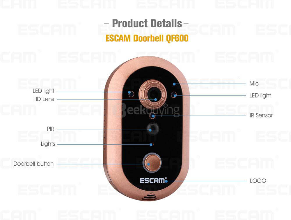ESCAM QF600 Smart WiFi Doorbell IP Camera 720P HD Wireless Doorbell - Silver
