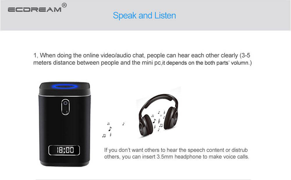 ECDREAM V6W Licensed Windows 10 Z8300 4G/64G 2.0MP Camera MINI PC Intel 802.11ac WIFI Bluetooth MIC LED Display