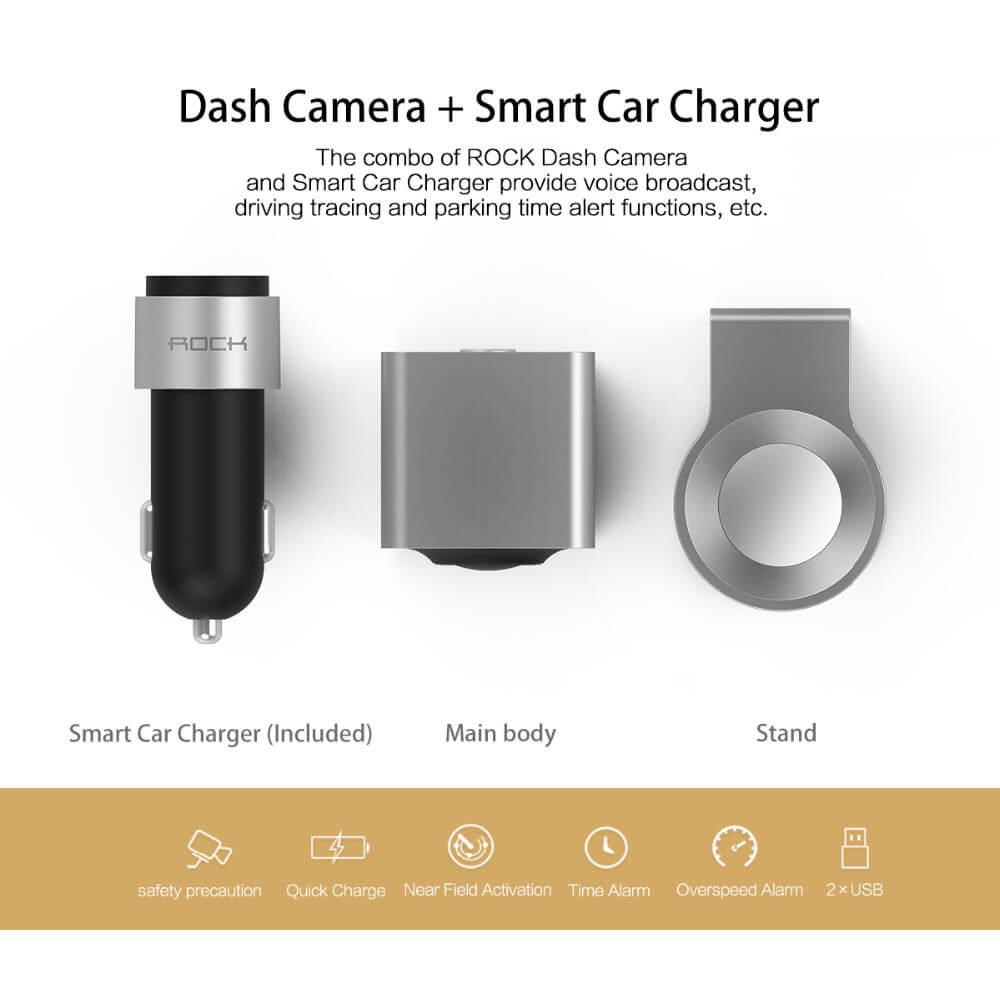 ROCK AutoBot Eye Novatek 96655 1080P FHD 150 Degree Car Recorder Sony Sensor Buit-in Wifi Car Camera + Dual Interfaces Car Chager  - Silver