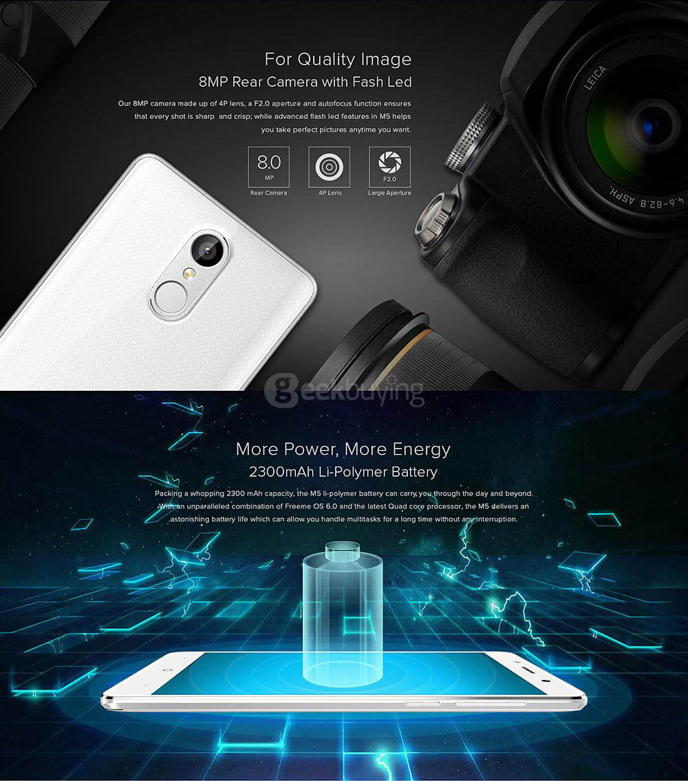 [HK Stock]LEAGOO M5 5.0inch HD 2.5D Arc Screen Android 6.0 Smartphone MT6580A Quad Core 1.3GHz 2GB RAM 16GB ROM 5.0MP 8.0MP TOUCH ID - Gold