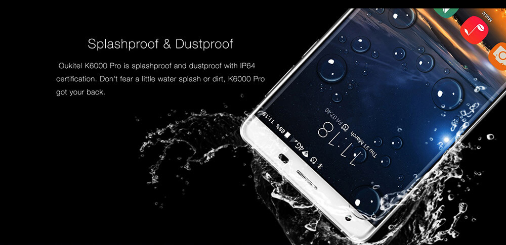 [HK Stock]OUKITEL K6000 Pro 5.5inch LTPS 2.5D FHD 4G 6000mAh Android 6.0 Smartphone 64-Bit MTK6753 Octa Core 3GB 32GB 16.0MP Touch ID Flash Charge OTG - Grey