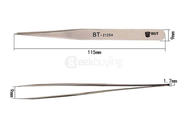 BST-212SA Matte Stainless Steel Straight Tip Tweezers Repair Tool For Smartphones/Tablets/Electronics - Silver