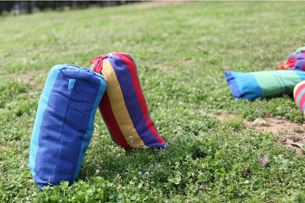 Outdoor Colorful Stripe Canvas Hammock Single Person Hammock for Camping Hiking Picnic - Blue