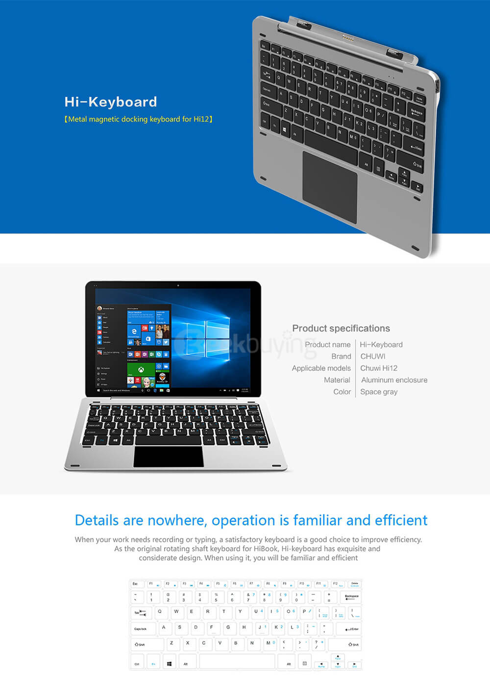 New Original Chuwi Hi12 Suction Docking Keyboard With Touch Pannel / Rotating Shaft Design - Silver