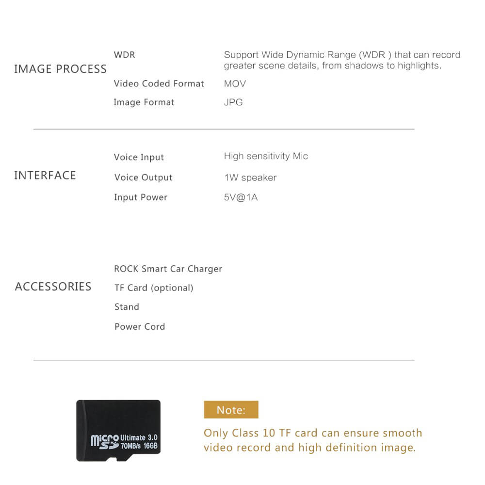 ROCK AutoBot Eye Novatek 96655 1080P FHD 150 Degree Car Recorder Sony Sensor Buit-in Wifi Car Camera + Dual Interfaces Car Chager  - Silver