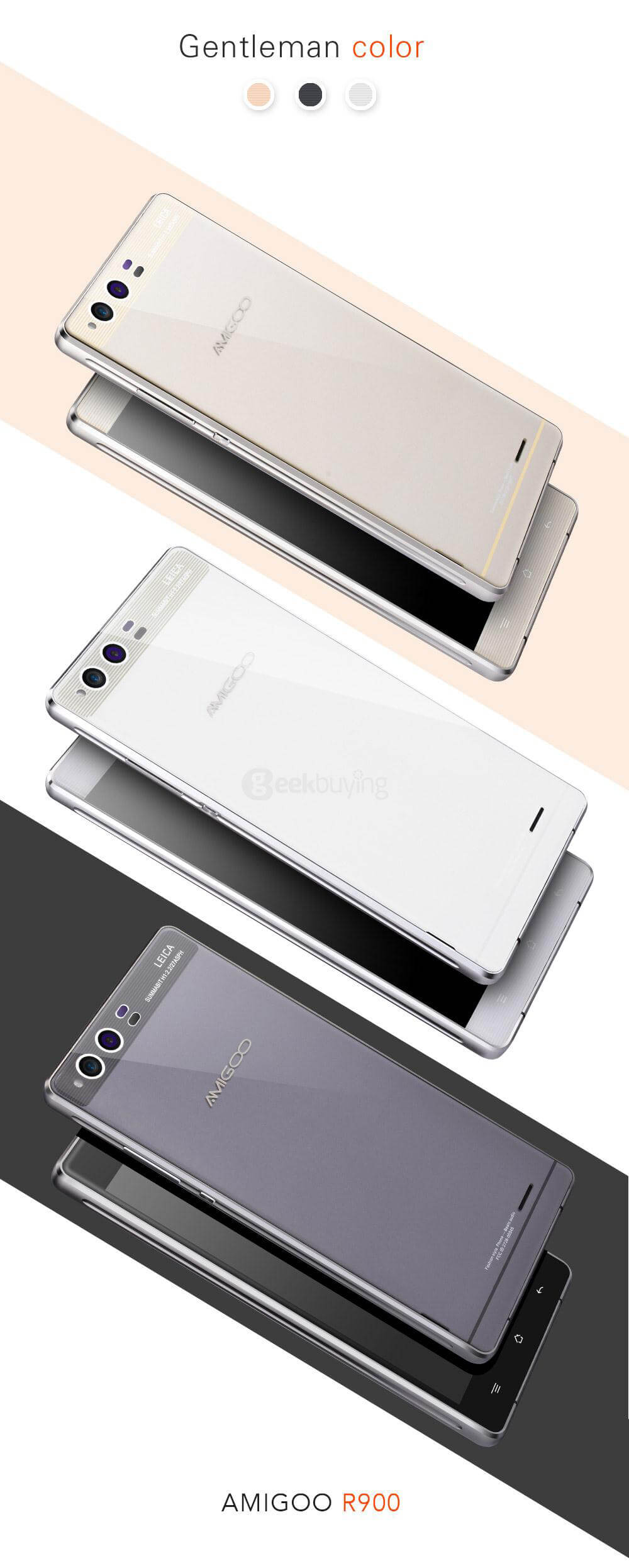 AMIGOO R900 5.5inch QHD IPS Screen 3G Android 5.1 MT6580 Quad Core Smartphone 1GB RAM 8GB ROM 8.0MP Camera 2000mAh WIFI GPS - White