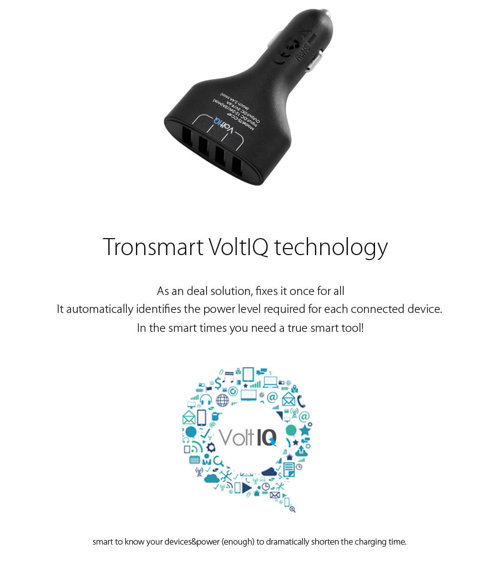 Tronsmart 4 Ports USB Car Charger with VoltIQ Technology Inside Provide 48W Output for Galaxy S6 S6 Edge, iPhone 6, 6S, iPhone 6s PLUS Car quick charger