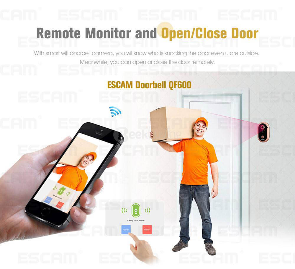 ESCAM QF600 Smart WiFi Doorbell IP Camera 720P HD Wireless Doorbell - Silver