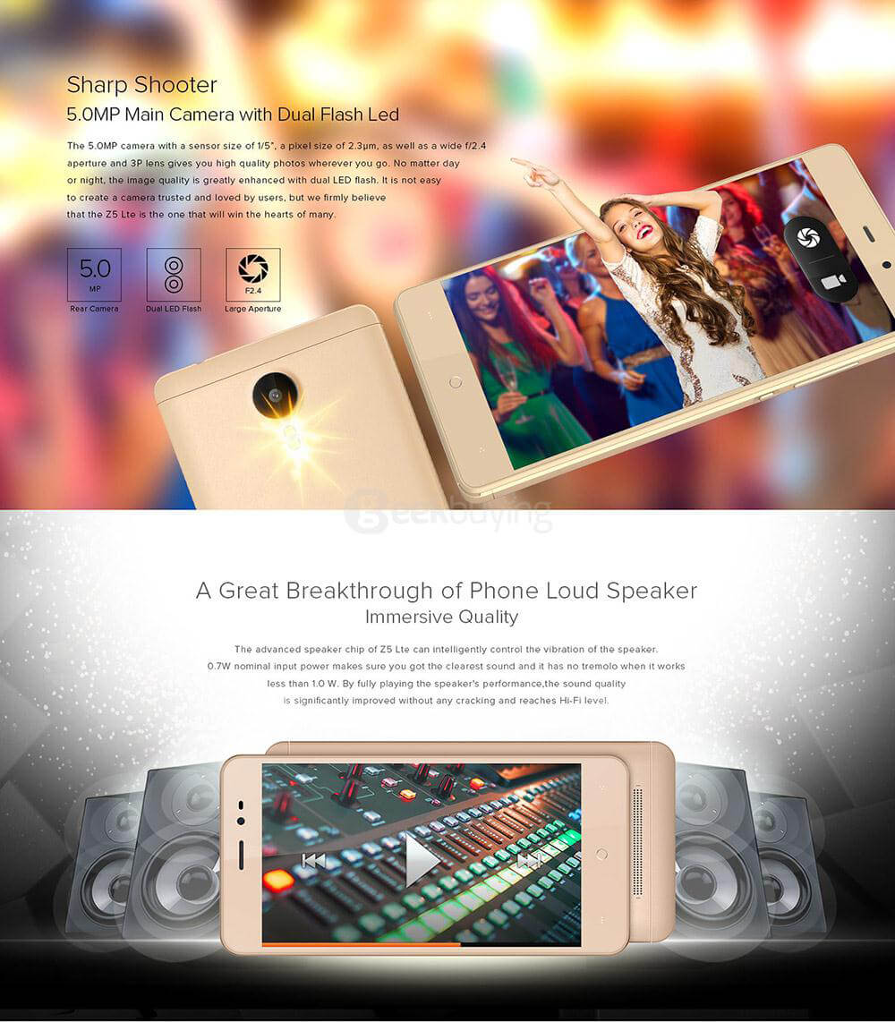 [HK Stock]LEAGOO Z5L 5.0inch 4G LTE Android 6.0 MT6735 Smartphone Quad Core 1.0GHz 1GB RAM 8GB ROM 5.0MP Dual SIM WIFI GPS - Gold
