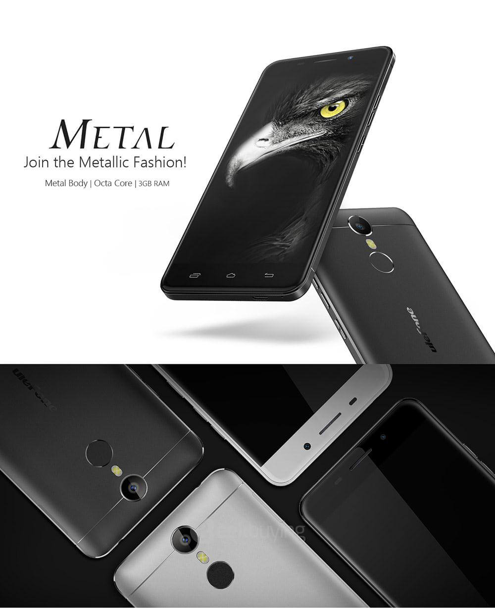 [Spain Stock]Ulefone Metal 5.0inch HD Android 6.0 64bit MTK6753 Octa Core 1.3GHz 3GB 16GB 13.0MP Touch ID OTG Smartphone(Gray) + Leather Case + Tempered Glass