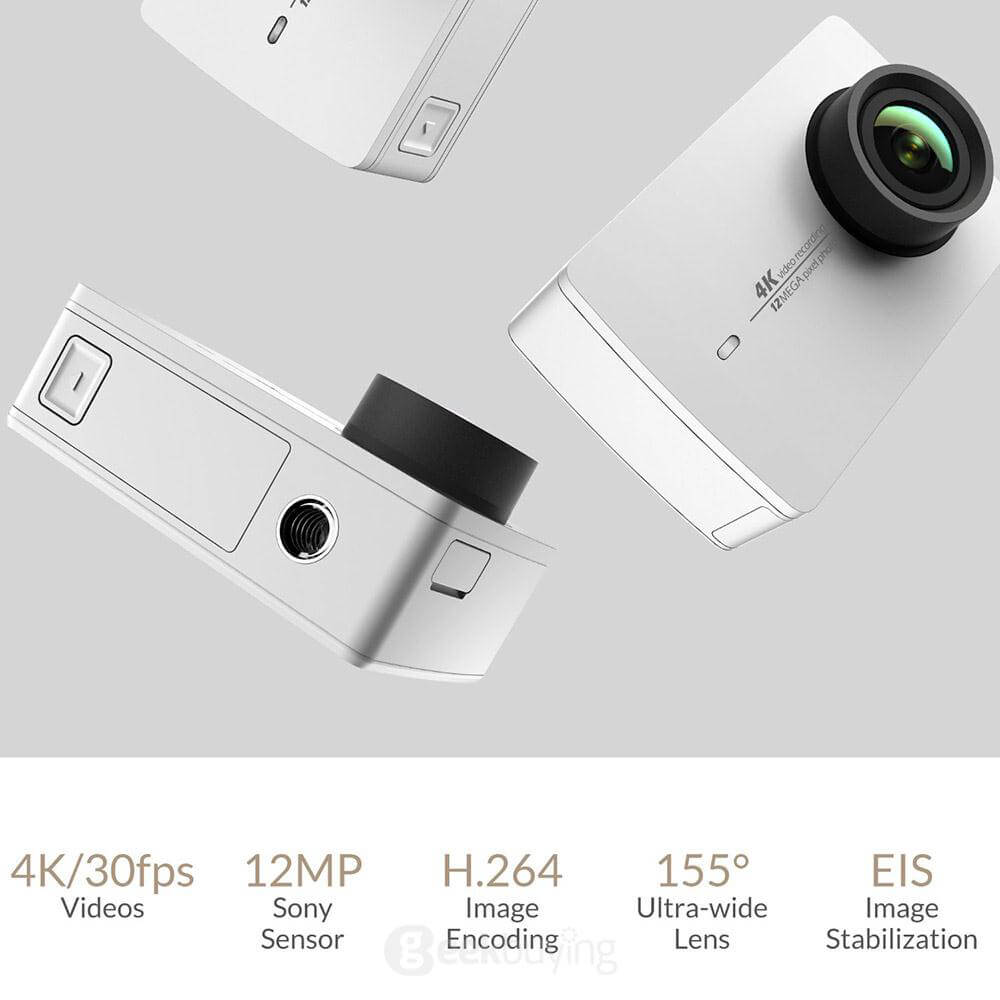 [UK Stock][Travel Kit]International Version Xiaoyi YI 4K Action Camera 2 (White) + Original Xiaoyi Monopod + Original Xiaoyi Bluetooth Remote Controller