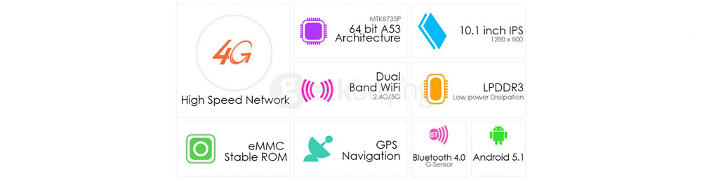 Teclast T98 4G Phablet 10.1 inch Android 5.1 2GB/32GB MTK8735P Quad Core 1.0GHz IPS 1280*800 GPS Dual-band WiFi Bluetooth - White