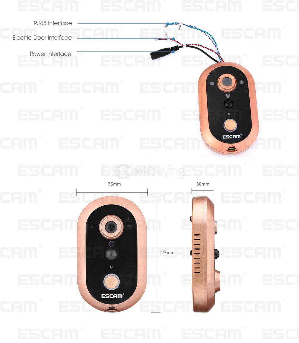 ESCAM QF600 Smart WiFi Doorbell IP Camera 720P HD Wireless Doorbell - Golden