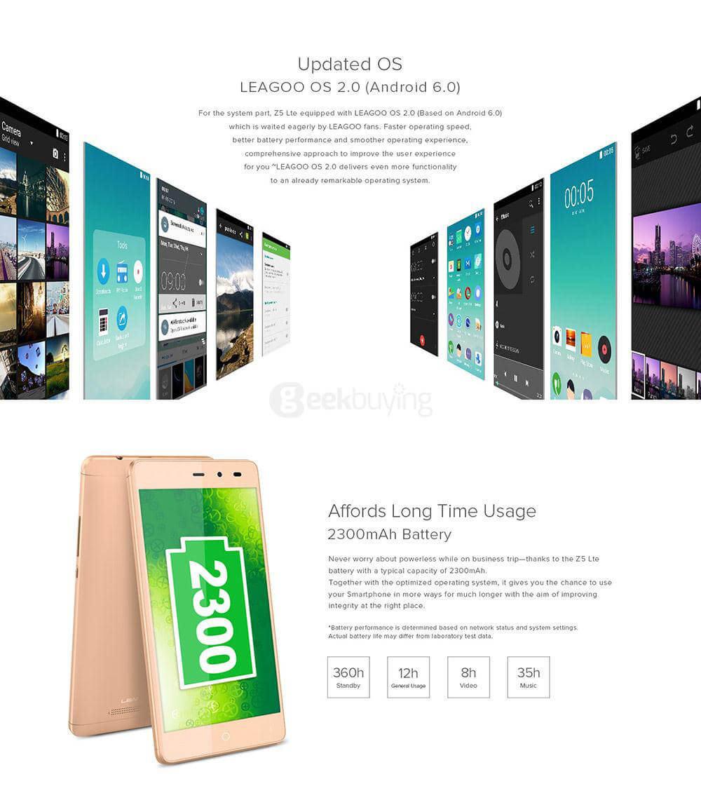 [HK Stock]LEAGOO Z5L 5.0inch 4G LTE Android 6.0 MT6735 Smartphone Quad Core 1.0GHz 1GB RAM 8GB ROM 5.0MP Dual SIM WIFI GPS - Gold