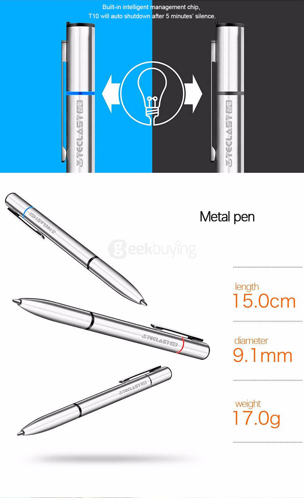 Original Teclast T10 Active Stylus Touchpen For X16 Plus / Tbook10 / Tbook11 / Tbook16 Tablets - Silver