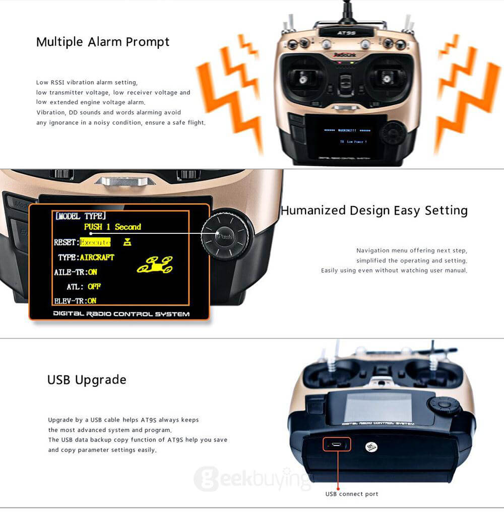 RadioLink AT9S 2.4GHz 10CH Upgrade Transmitter with R9DS DSSS&FHSS Receiver