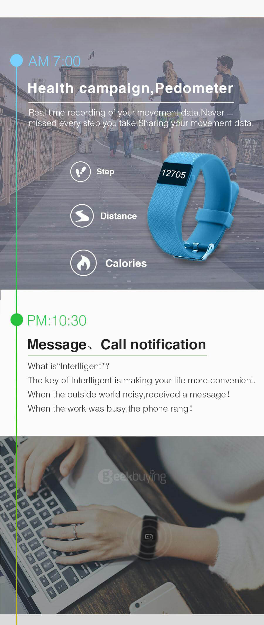 TW68 Bluetooth Smart Bracelet With Blood Pressure Heart Rate Measurement / Pedometer / Sleep Tracker / Fall Reminder / Call Notification For Android iOS - Green