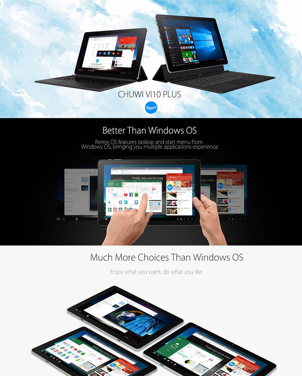 CHUWI Vi10 Plus Tablet PC 10.8 inch Remix 2.0 OS 2GB/32GB Intel Cherry Trail Z8300 Quad Core 1.84GHz IPS 1920*1280 Type-C - Black