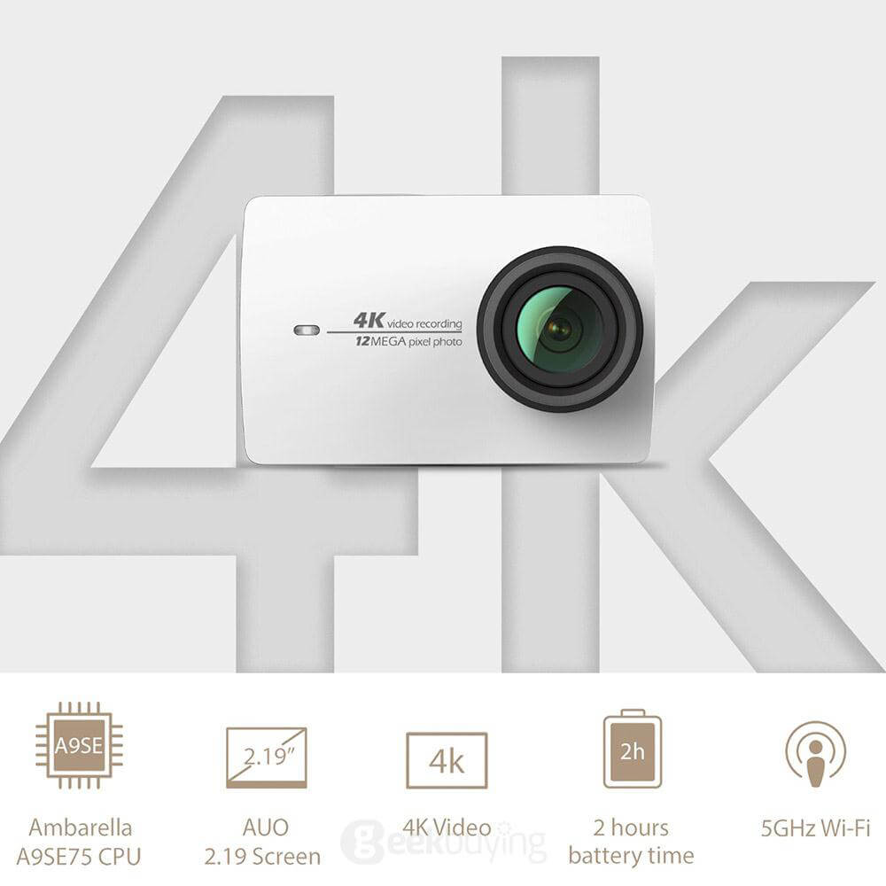 [UK Stock][Travel Kit]International Version Xiaoyi YI 4K Action Camera 2 (Rose Gold) + Original Xiaoyi Monopod + Original Xiaoyi Bluetooth Remote Controller