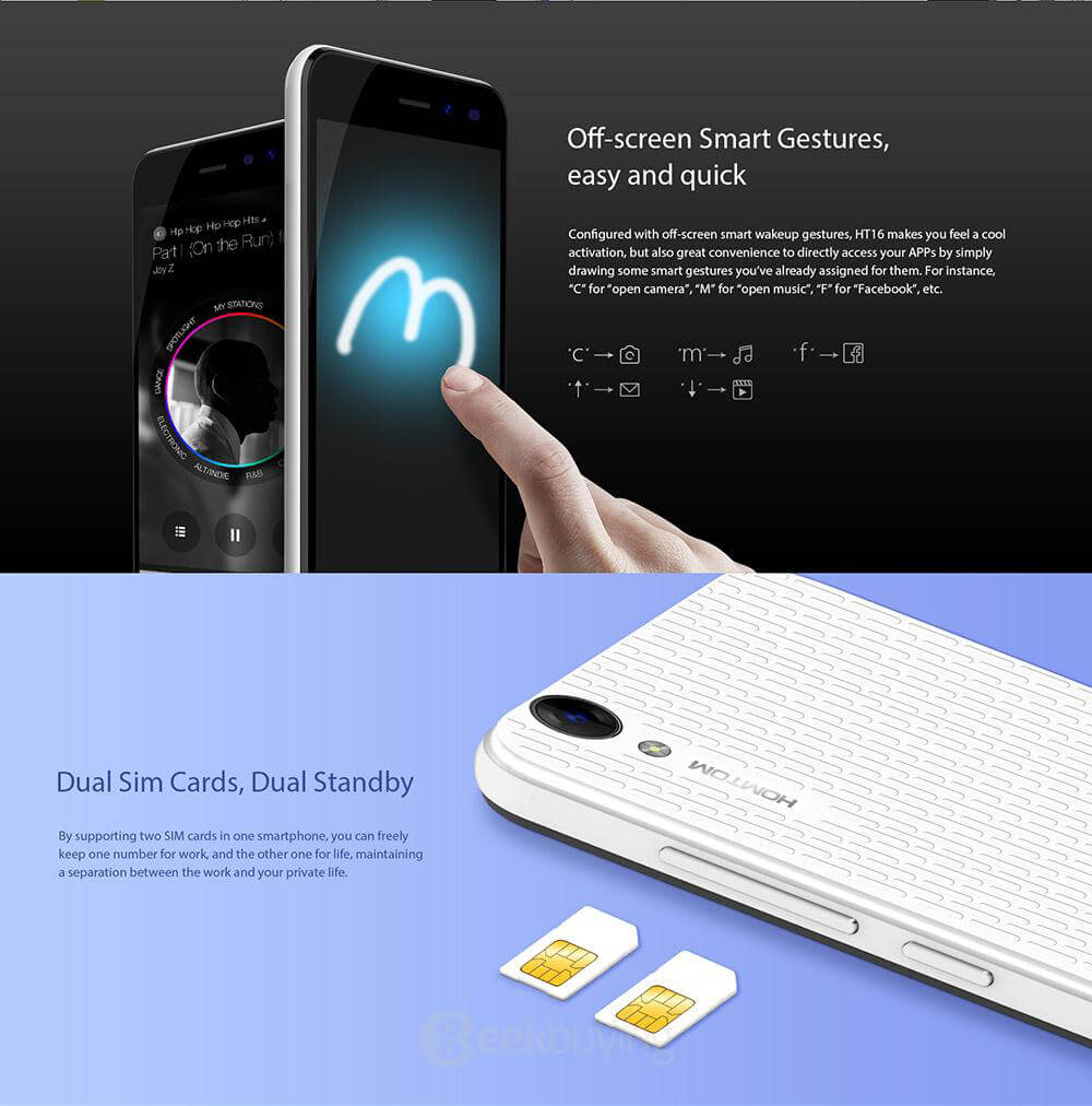 [HK Stock]HOMTOM HT16 5.0inch HD Screen 3G Android 6.0 Smartphone MT6580 Quad Core 1GB RAM 8GB ROM Dual Cameras 3000mAh GPS - White