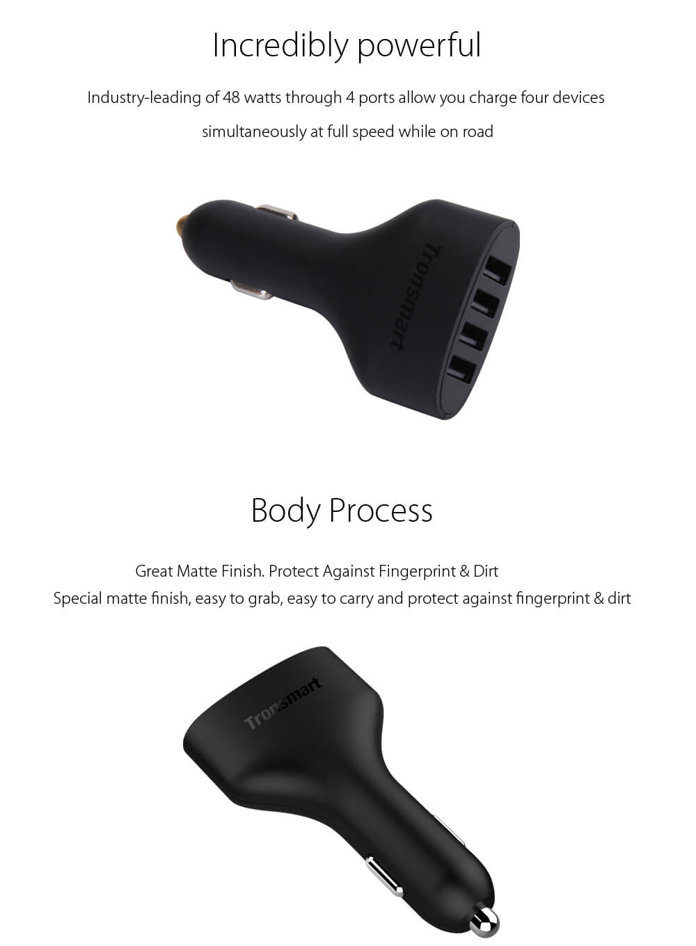 Tronsmart 4 Ports USB Car Charger with VoltIQ Technology Inside Provide 48W Output for Galaxy S6 S6 Edge, iPhone 6, 6S, iPhone 6s PLUS Car quick charger