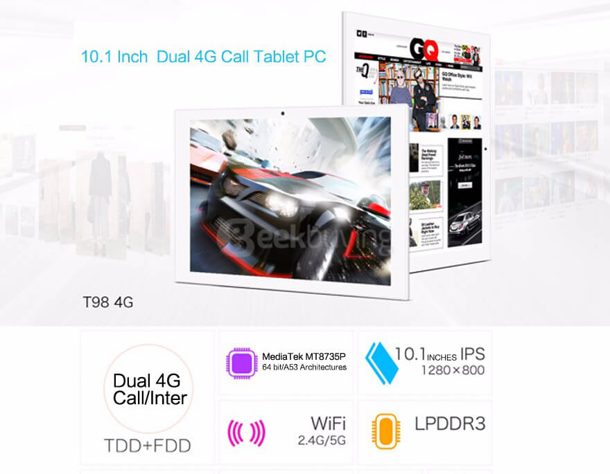 [Package B]Teclast T98 4G Phablet 16GB ROM + Protective Leather Case (Brown) + Screen Film